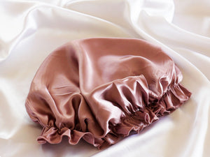 Silk sleep bonnet in deep blush pink